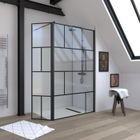 AURLANE Paroi de douche 120cm + Volet pivotant 45cm + Barre de fixation Noir mat