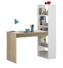 PEGANE Bureau avec étagère intégrée coloris blanc artic / chêne canadien - Hauteur 144 x Longueur 120 x Profondeur 53 cm