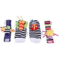 Hochet pour bébé - QIILU - animaux chaussettes et bracelets - bruissement léger - blanc