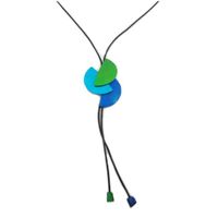 Collier sautoir artisanal 'Aluminirock' bleu vert - 70 cm, 18x5 cm [R1258]
