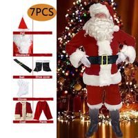 Costume de Père Noël pour Hommes, 7 pcs Complet de Déguisement de Noël pour Adulte Rouge Velours de Luxe Vêtement de Père