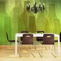 Papier peint Motifs de cuisine Bouteilles vertes 200x154 cm - Papier peint panoramique - Intissé