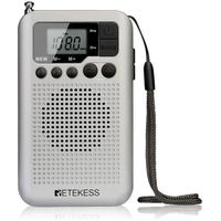 Retekess TR106 Mini Radio Portable, AM FM Radio de Poche, avec Minuterie de Sommeil, Bouton de Verrouillage, Haut-Parleur (Argent)