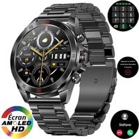 Montre Connectée Homme XtraDiTech Bracelet Acier Inoxydable Noir Luxe Écran AMOLED Appel Bleutooth Assistant Vocal Micro