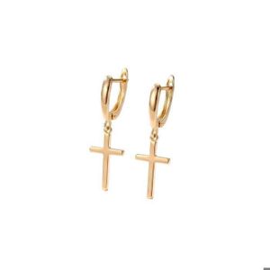 Boucles d'oreilles croix occitane en plaqué or forme dormeuse
