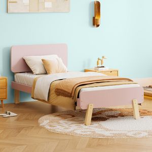 STRUCTURE DE LIT Lit enfant 90 x 190 cm, lit simple, cadre de lit en bois massif, style moderne, rose