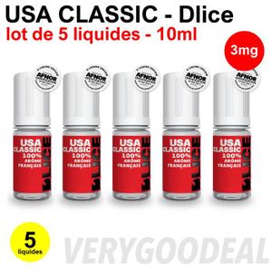 LIQUIDE Eliquid USA CLASSIC 3mg lot de 5 liquides DLICE