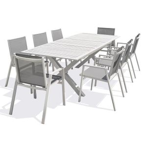Ensemble table et chaise de jardin Ensemble repas de jardin 8 places en aluminium blanc