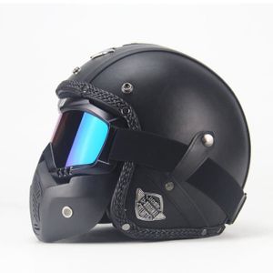 CASQUE MOTO SCOOTER casque moto Casque vintage  Casque Harley lunettes Vintage Casque moto De la personnalité Quatre saisons Mode sécuritaire-Noir noir