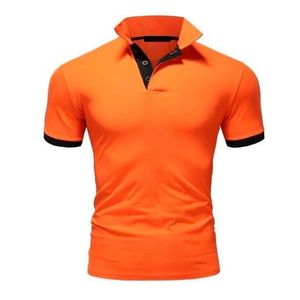 POLO Hommes Polos Manches Courtes Couleurs contrastées avec la Mode Plaid Splice T-Shirt Tops Couleur orange