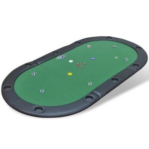 TABLE DE JEU CASINO Dessus de table de poker pliable pour 10 joueurs - OVONNI - Vert - MDF - Accoudoir rembourré - 10 porte-gobelets