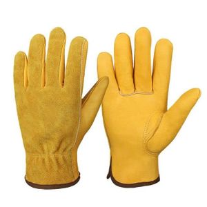 GANT DE CHANTIER GANT DE CHANTIER,Yellow-XL--gants de travail pour hommes, à poignée flexible, en peau de vache, résistants, pour le soudage, la chas