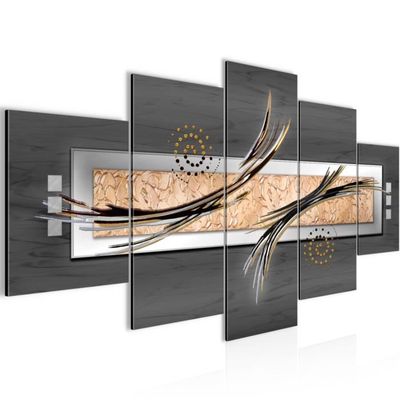 Runa Art - Tableau Abstrait Arbre 200 x 100 cm 5 Parties XXL Decoration Murale Dessin Beige Marron 108951a
