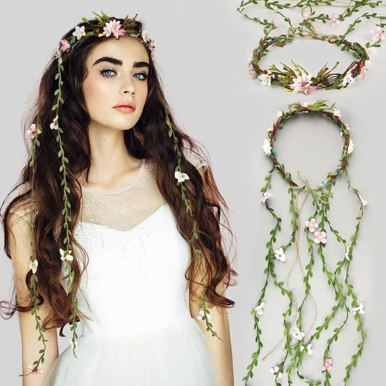 Couronne de fleurs pour femme - Bandeau de fleurs bohme rglable - Couronne de cheveux pour
