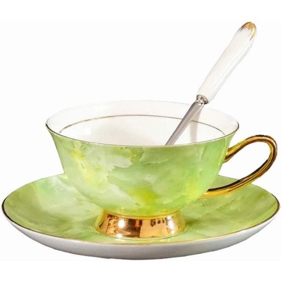 YBK Tech Tasse à Café Soucoupe Porcelaine Anglaise 3D Rose 150 Ml + Cuillère - Service Thé Élégant Cadeau Maman Amie