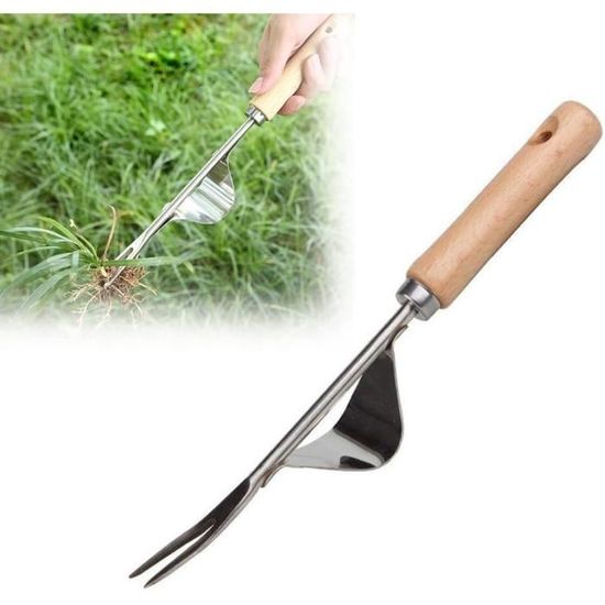 Outil Désherbage Manuel En Acier Inox - Gouge à Désherber 33,5 Cm Avec Manche Bois