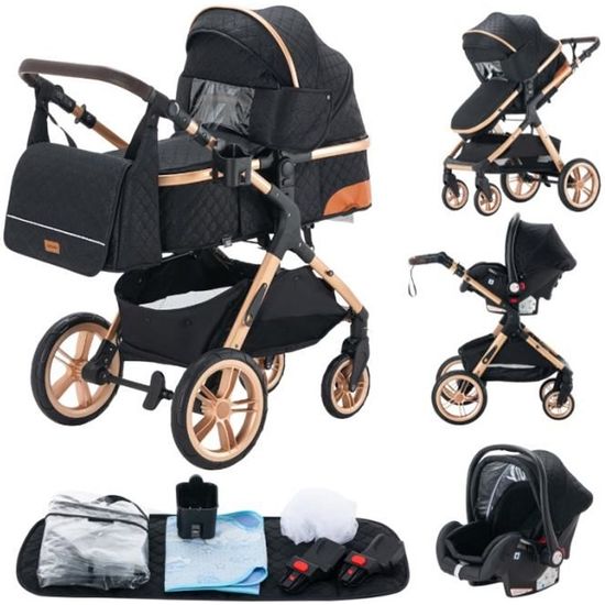 YAZOCO Poussette 3-en-1 Compacte Tout-Terrain Kaki – Siège Auto + Nacelle + Poussette, 0-36 Kg, Luxe & Confort, Pliage Ultra-Facile