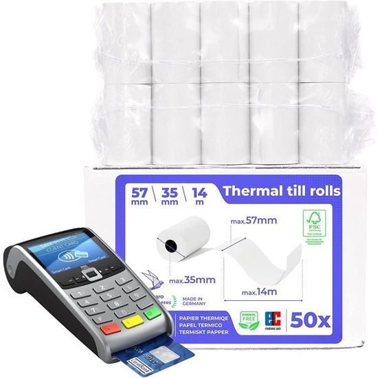 Rouleau Tpe Carte Bancaire Lot De 20 Bobines Papier Thermique CB - 57x40mm ( 12mm Alésage) Bobines Thermiques Pour Carte Bancaire