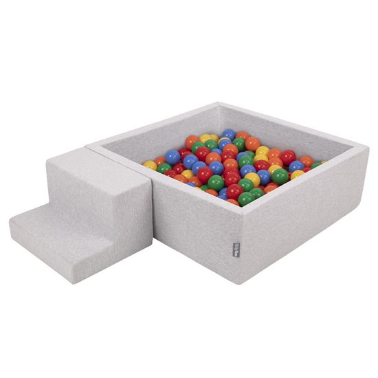 KiddyMoon Aire De Jeux En Mousse Avec Rond Piscine À Balles (200 Balles) Pour Enfants, Gris Clair: Blanc/Gris/Menthe