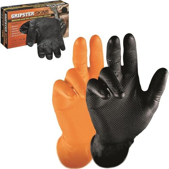 50 Gants Nitrile Jetables Grippaz Taille XL - Sans Latex, Compatibles écrans Tactiles