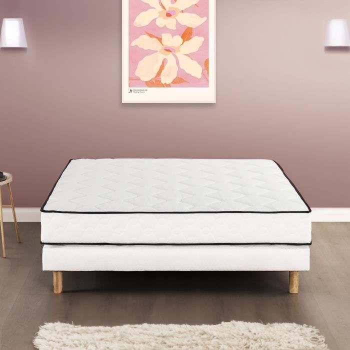 Ensemble matelas + sommier 140 x 190 cm - 580 Ressorts ensachés - 7 zones de confort - 24 cm - Équilibré - DEKO DREAM Détente