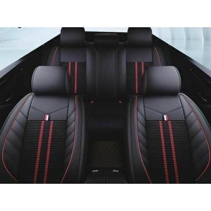 Audi Housses Sièges Luxe Jeu Complet Cuir Noir Tissu Rouge Broderie