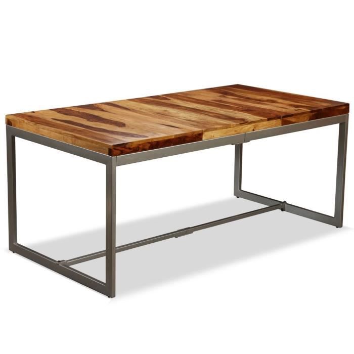 Table à manger 6 à 8 personnes - 180 cm - Style industriel - Table Bois massif de Sesham et acier