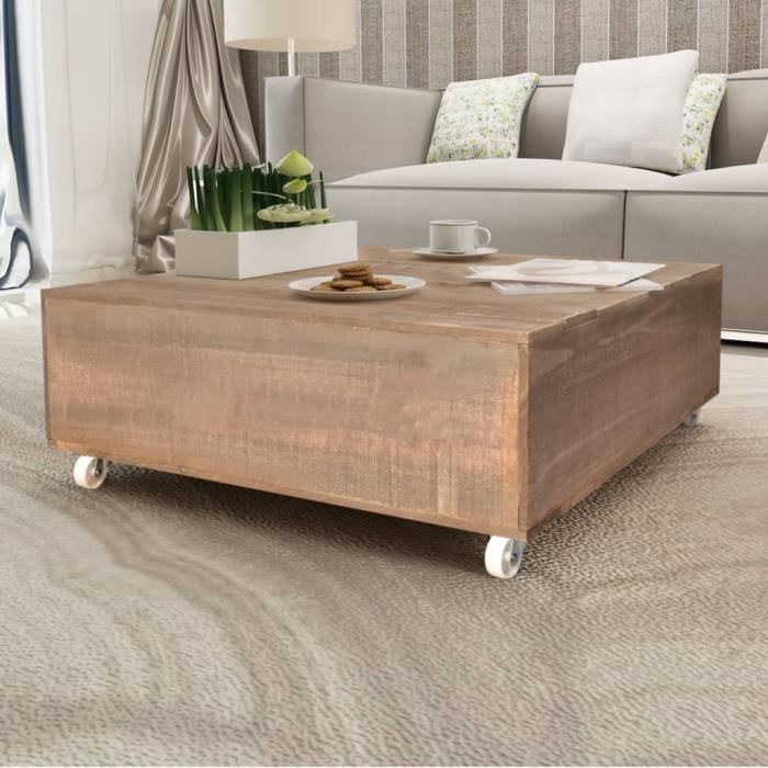 💜MAISON- Table basse avec quatre roulettes Bois massif Marron❀8319