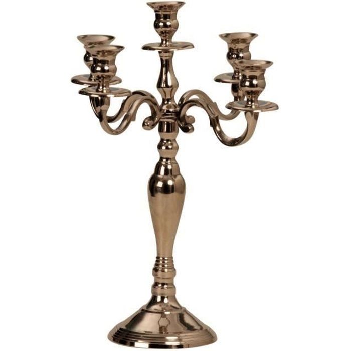 Bougeoir Chandelier à cinq bras Candélabre en métal extérieur argenté Hauteur 39 cm
