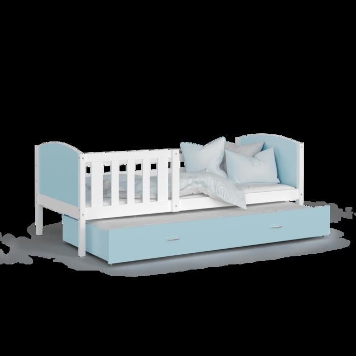 LIT Gigogne Tomy 90x190 blanc-bleu livré avec sommier, tiroir et matelas de 7cm OFFERT. Blanc-bleu