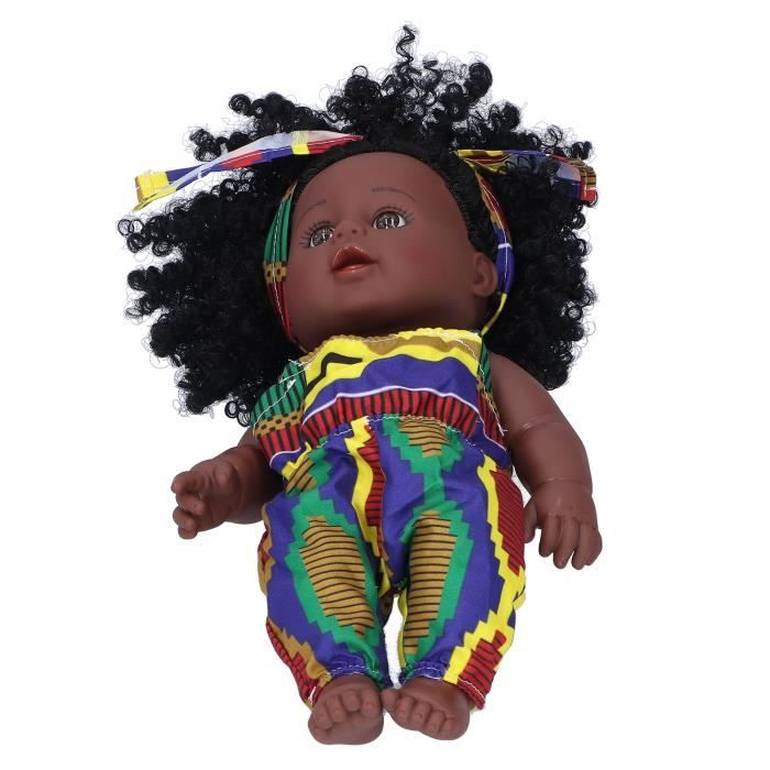 Zerodis Poupées Reborn 35cm Reborn Baby Dolls Bébé Africain Fille Peau Noire Cheveux Bouclés Vinyle Poupée Enfant Jouet