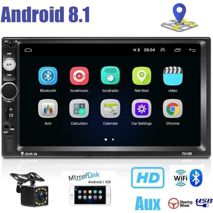 Android 8.1 Double Din Car Navigation Stéréo Divertissement Multimédia Radio Dash GPS Autoradio WiFi-Bluetooth-AUX-USB-TF Mirro 305