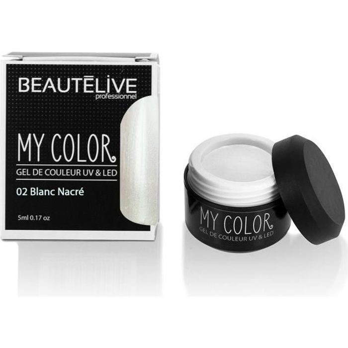 Beautélive Gel de couleur ongles UV et LED 02 - Blanc Nacré , Pot 5ml