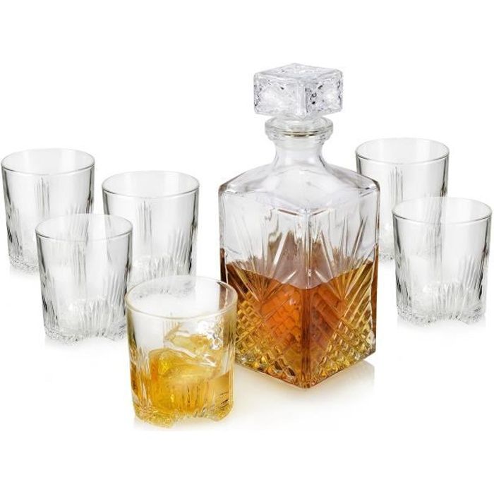 Bormioli Set de verres à whisky avec carafe à décanter et bouchon - Verre en cristal - Carafe de 1 l - Verre de 280 ml