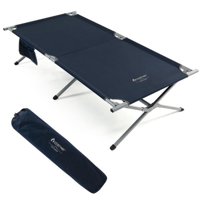 COSTWAY Lit de Camp Pliable, 85 x 214,5 CM, Lit d'Appoint avec Sac de Transport, Polyester Oxford, pour Camping-car, Plage et Bureau