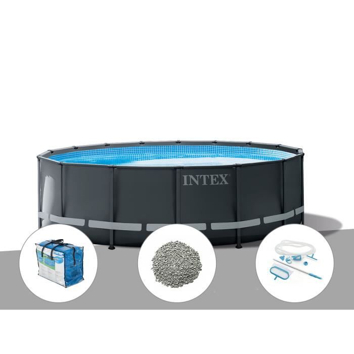 Kit piscine tubulaire Intex Ultra XTR Frame ronde 5,49 x 1,32 m + Bâche à bulles + 20 kg de zéolite + Kit d'entretien