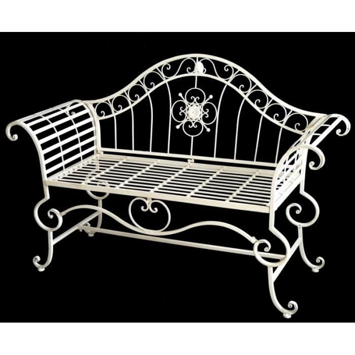 Banc Style Dagobert Banquette Fauteuil Mobilier de Jardin Assise Exterieur 3 Places en Fer Blanc 57x93x144cm