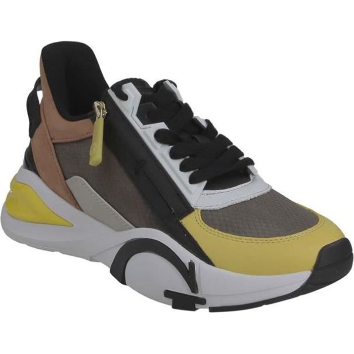 Basket dame Guess Bailia jaune et brun à zip latéral.-35