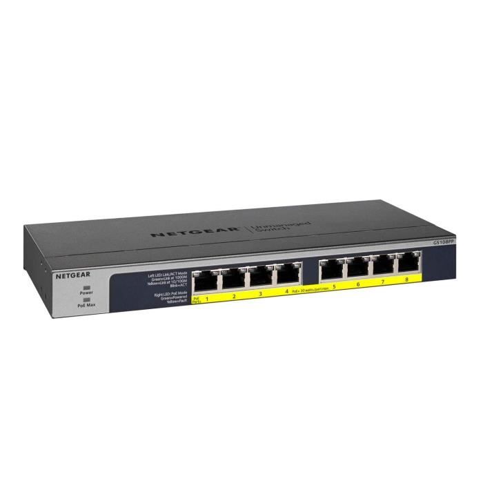 NETGEAR Switch Ethernet 8 Ports PoE+Gigabit (GS108PP) , avec 8 Ports à 123W Upgradable, Position Bureau ou Rackable