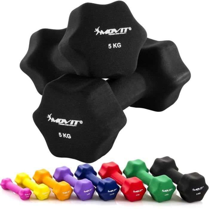MOVIT Lot de 2 haltères en néoprène noir (2x5kg)