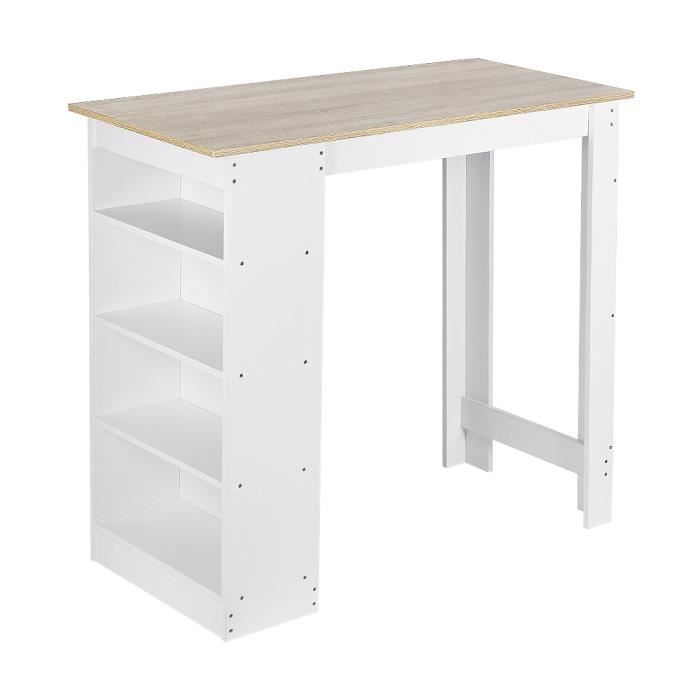 BLANC + CHENE - TABLE DE BAR - 4 COMPAS DE RANGEMENT - STYLE NORDIQUE