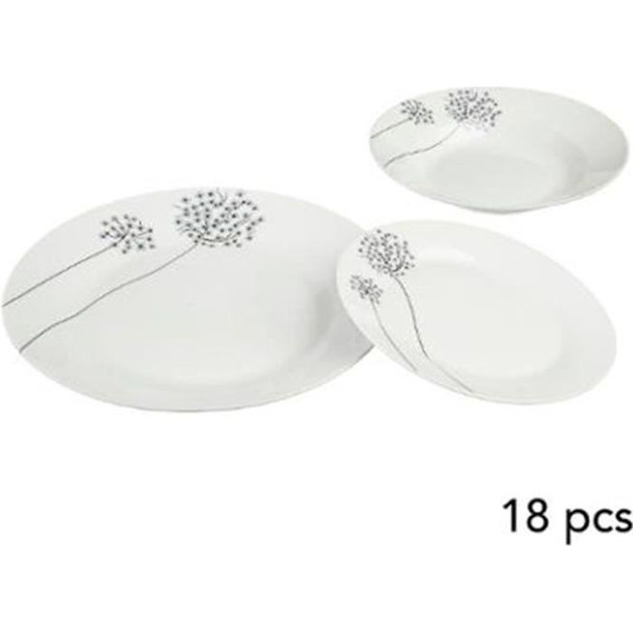Service de Table 18 Pièces -Fleur Légère- 27cm Blanc