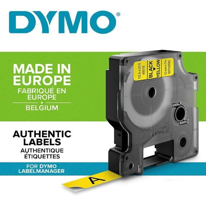 Dymo LabelManager Rubans D1 12mm x 7m Noir/Jaune (compatible avec les LabelManager et les LabelWriter Duo)