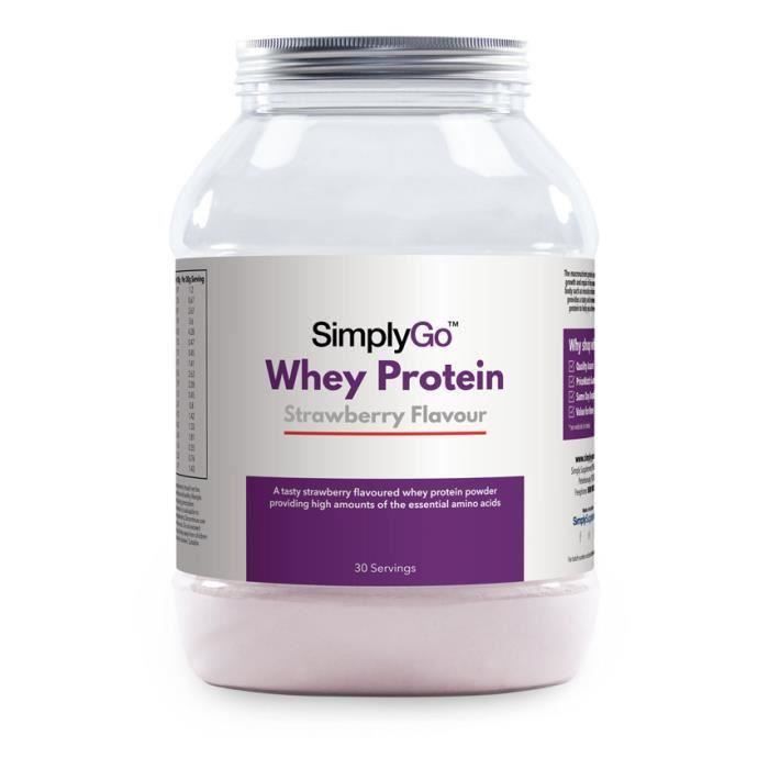 SimplyGo™ Whey - Protéine de Lactosérum en Poudre- Goût Fraise - 900g - Adapté aux Végétariens - SimplySupplements