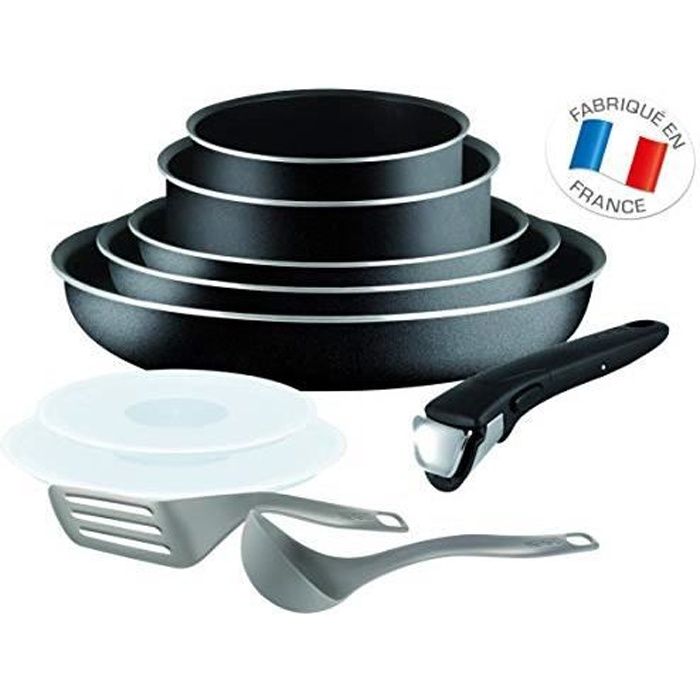 Tefal L2009802 Set de poêles et casseroles - Ingenio 5 Essential Noir Set 10 Pièces - Tous feux sauf induction L2009802