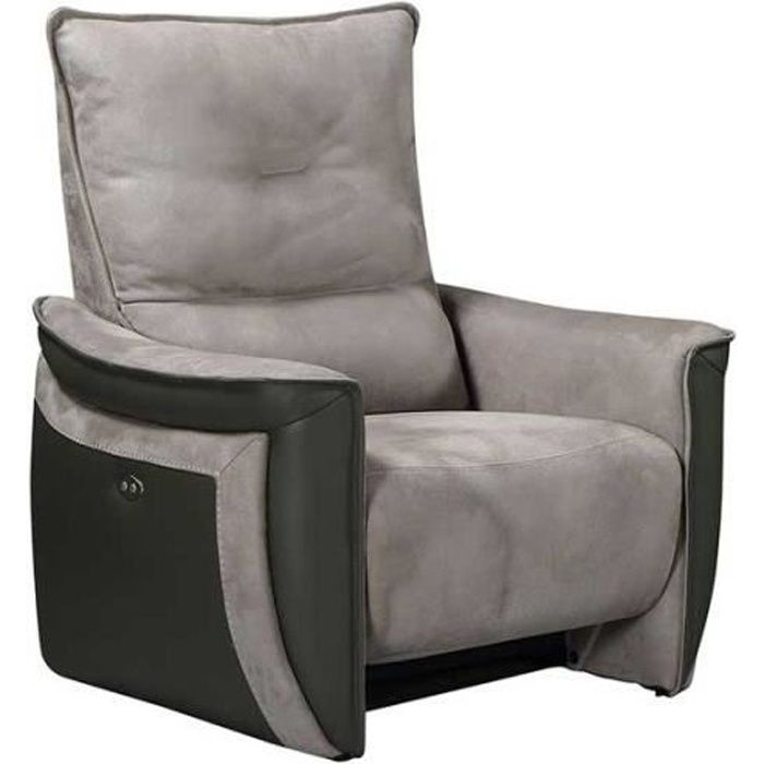 Fauteuil Relax Electrique Cuir/Tissu gris - ZEALAND - L 94 x l 90 x H 109