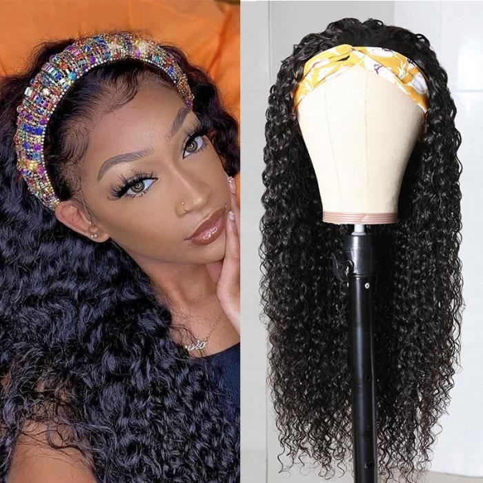 12pouce Vierge Bouclés Bandeau Perruque Cheveux Humains 150 Densité Remy Brésilien Fait à La Machine Bandeau Perruques