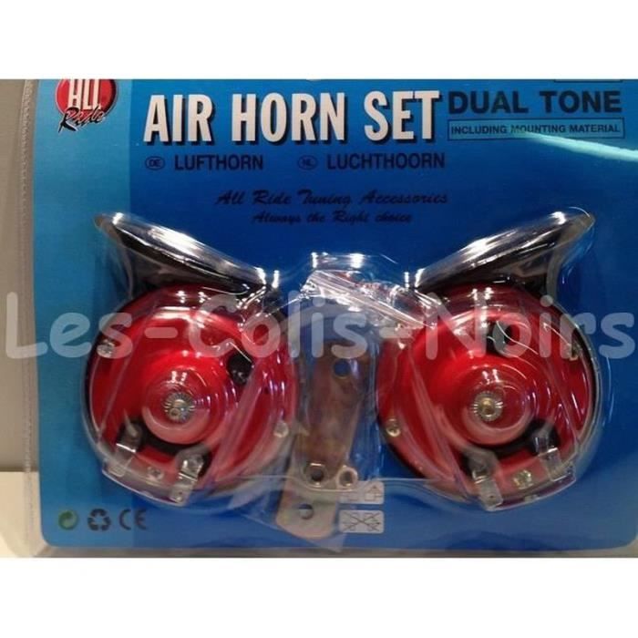 GM14417-Klaxon TROMPE 2 ton tons 120db Puissant 12V Rouge
