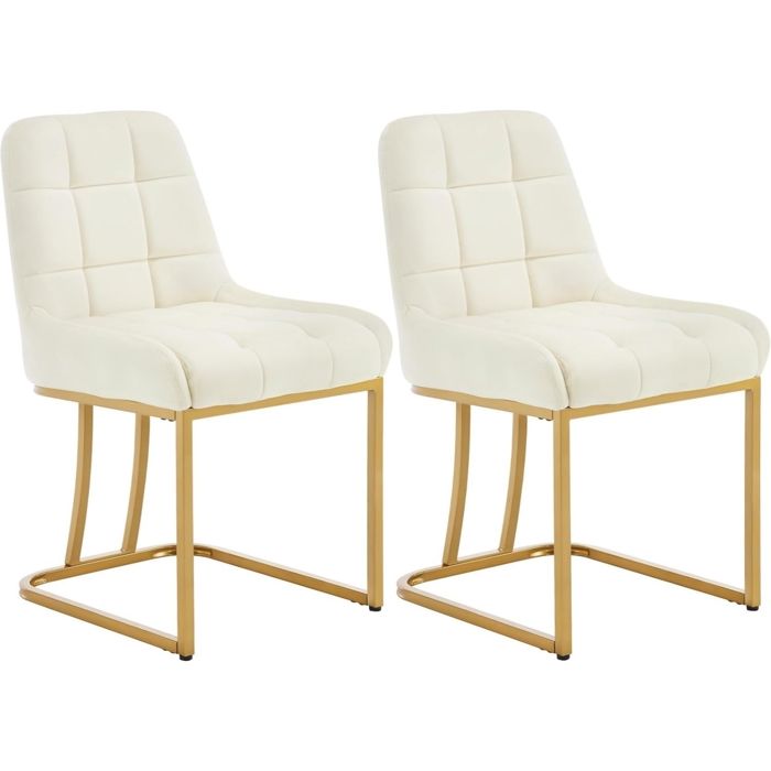 WOLTU Chaise Salle à Manger Lot de 2 Chaise Salon en Velours Rembourrée Structure Métallique en Forme darc Crème W0ATT0531-2