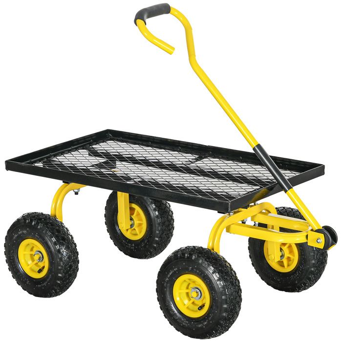 Chariot de transport jardin - Outsunny - 4 roues - charge max. 150 Kg - 94 x 485 x 100 cm - jaune